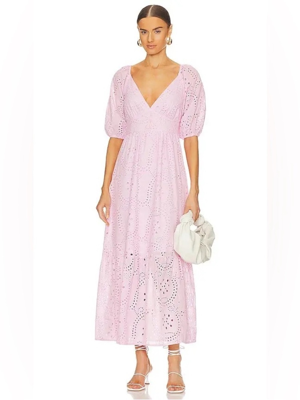 Anthropologie Blush Pink Eyelet V-Neck Maxi Dress